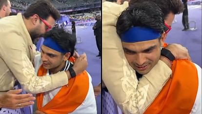 Paris Olympics 2024 Abhishek Bachchan tightly hugs Neeraj Chopra after he wins Silver medal video goes viral