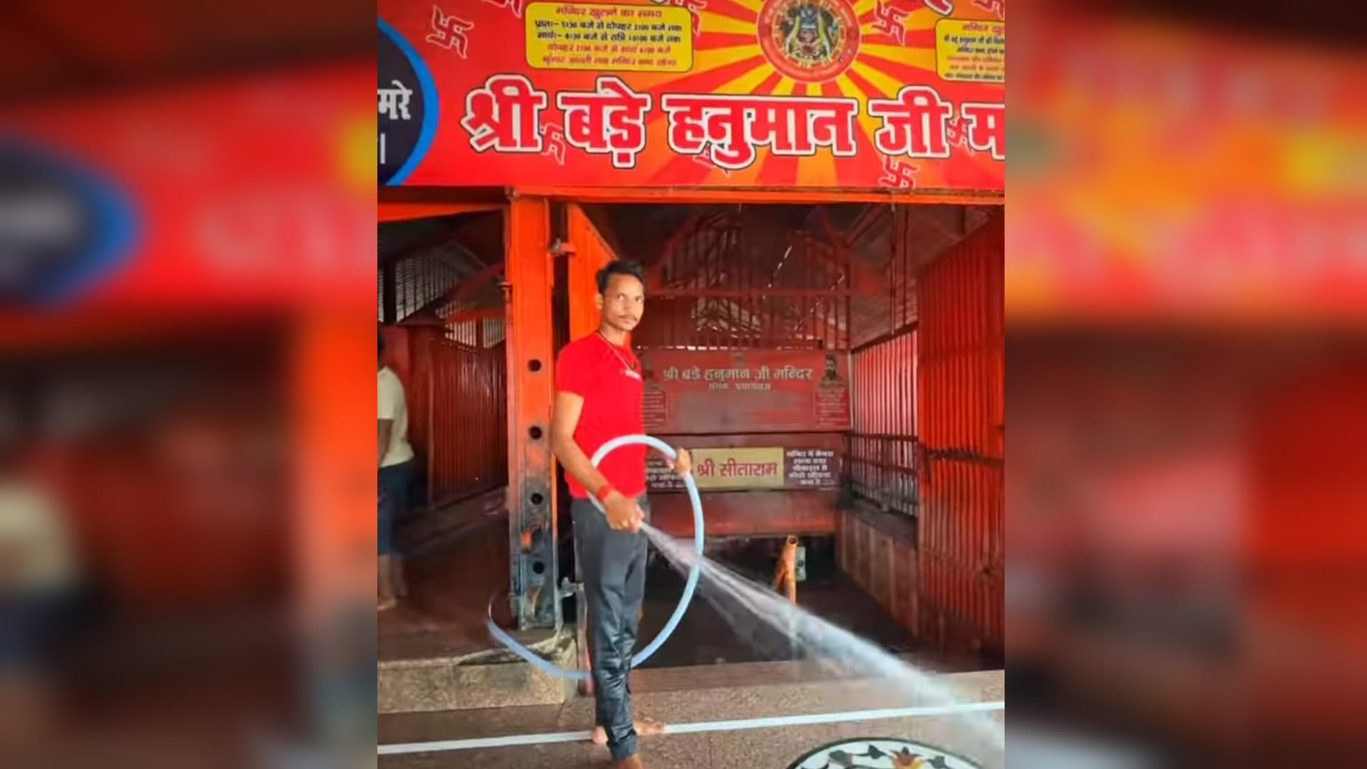 Ganga returns from Bade Hanuman temple, water is being removed from the sanctum sanctorum by installing pump.