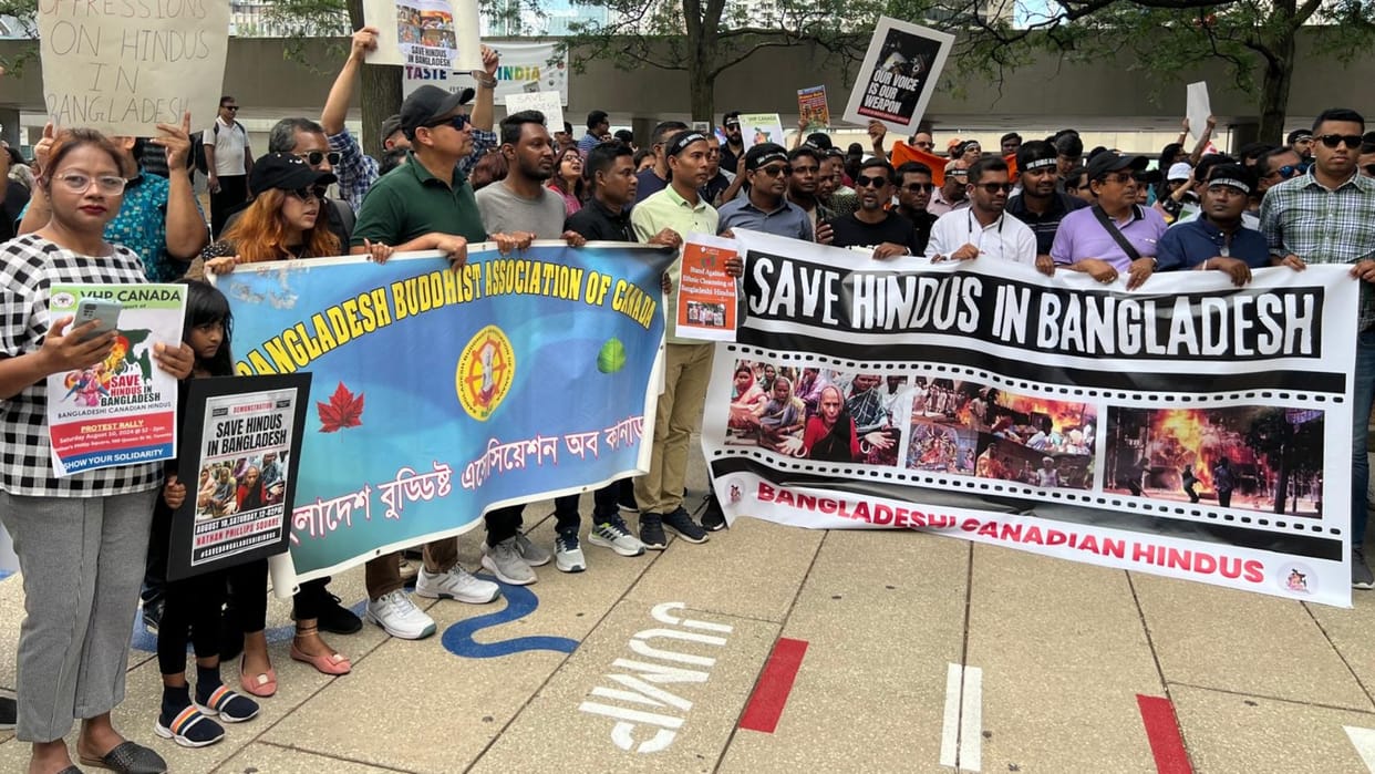 Protests erupt in Downtown Toronto over violence against Hindus in Bangladesh