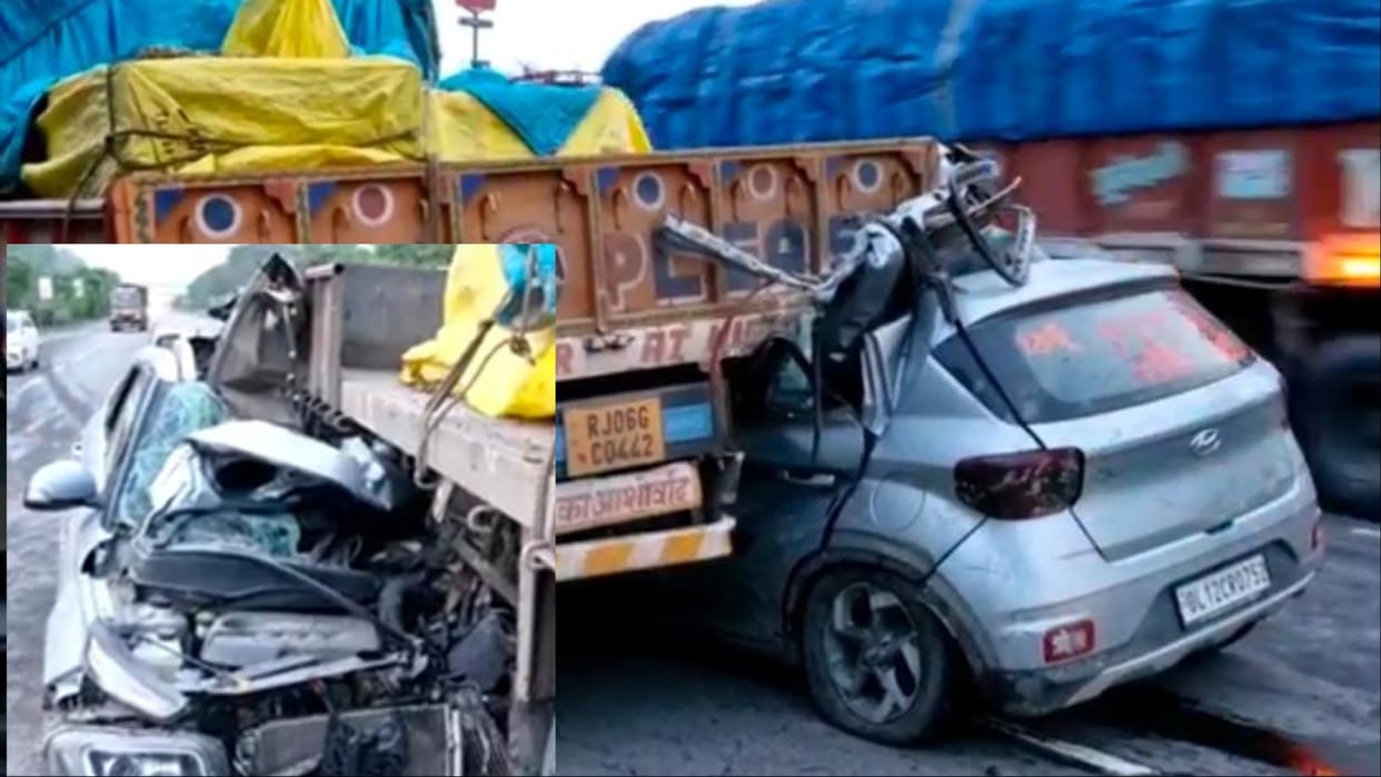Accident Haryana: Car rammed into truck, one person died, stuck in car for an hour