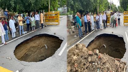 road collapsed again due to installation of substandard pipes in sewer line laid by Jal Nigam in Agra