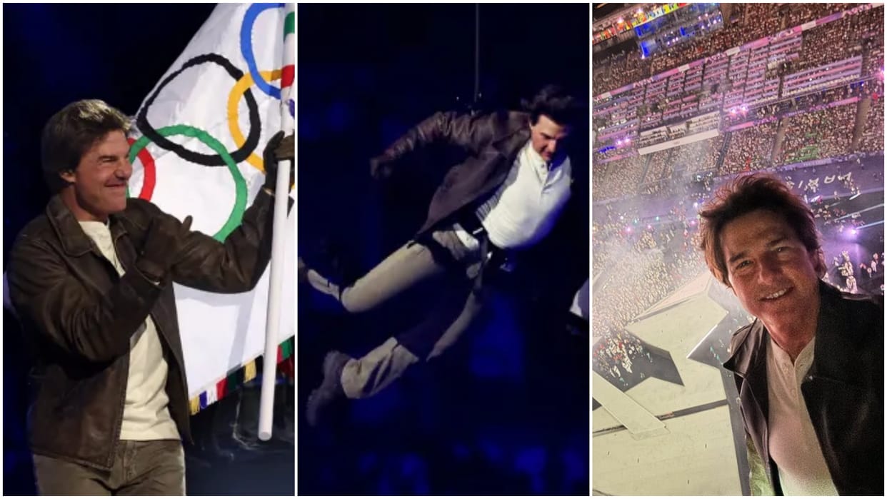 Tom Cruise Dives Into Paris Olympics Closing Ceremony jumped on a nearby motorbike and out of the Stadium