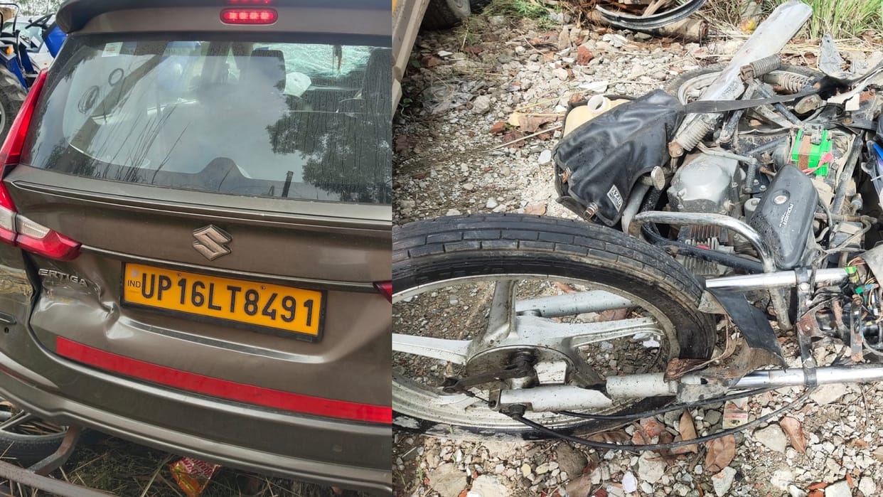 Road accident in Rohtak, UP number car hits bike on Hisar-Delhi outer bypass, two people died