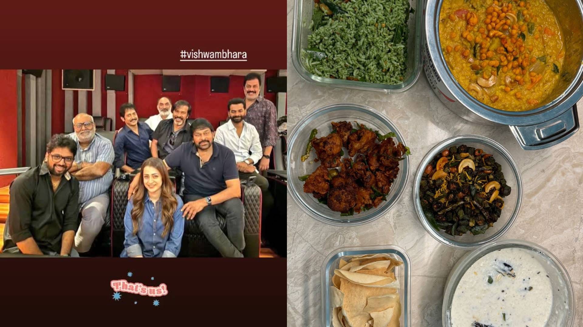 Chiranjeevi gave party on Vishwambhara set Trisha Krishnan shared glimpses with MM Keeravani Maliidi Vassish