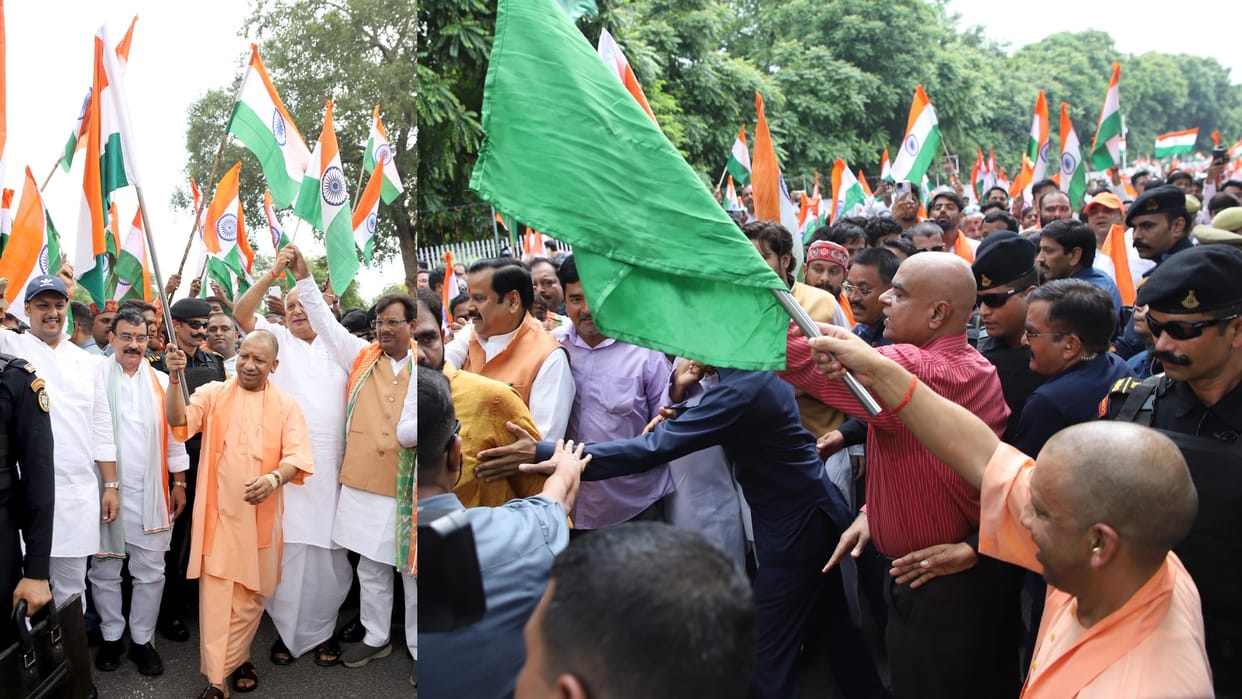 CM Yogi Adityanath flags off Tiranga bike rally in Lucknow.