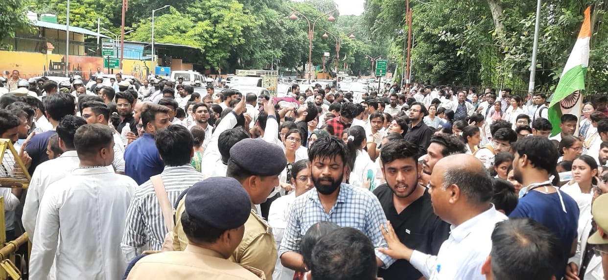 Doctors protest over trainee rape and murder in Kolkata.