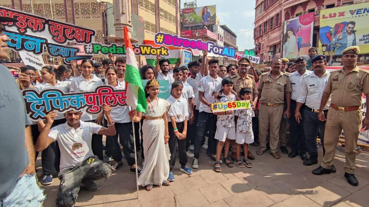 Made aware of traffic rules in varanasi appealed wear helmet and seat belt
