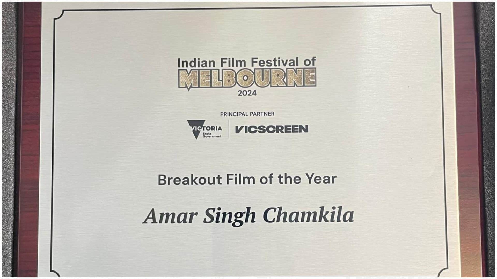 Amar Singh Chamkila receives breakout film of the year award at International Film Festival of Melbourne