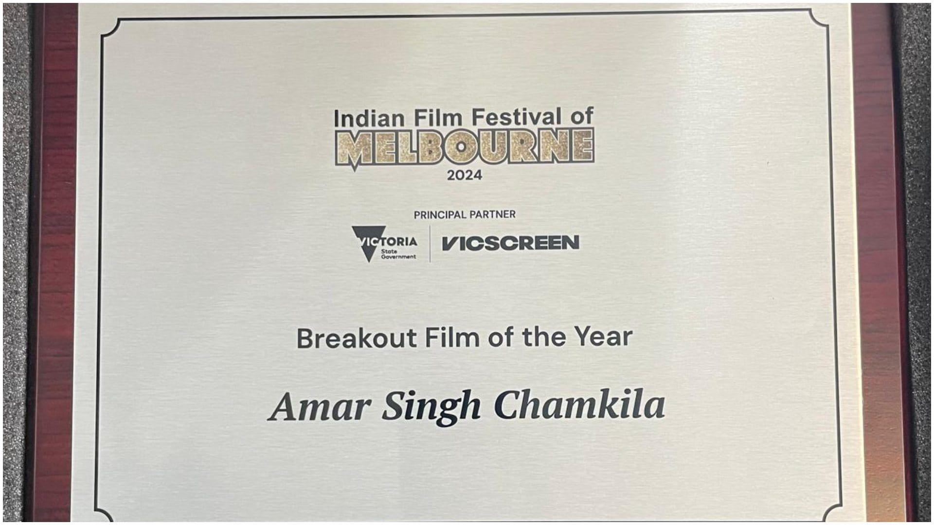 Amar Singh Chamkila receives breakout film of the year award at International Film Festival of Melbourne
