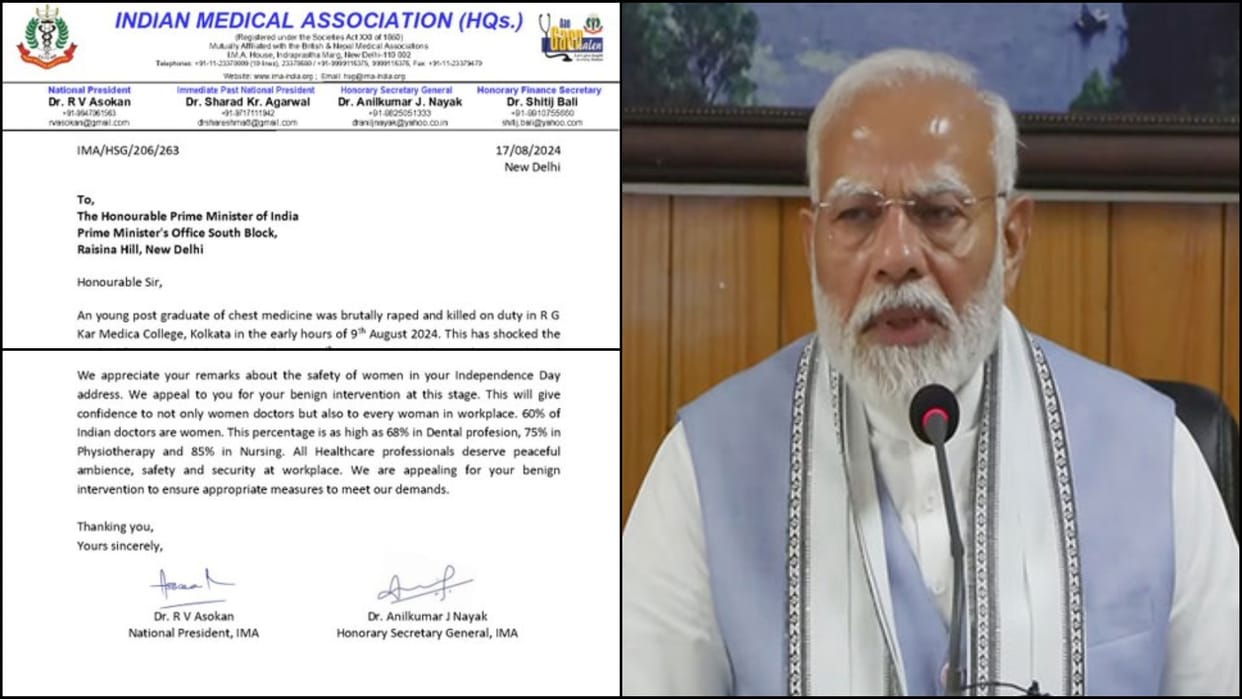 IMA writes letter to Prime Minister Narendra Modi demanding his intervention on demands of the doctors