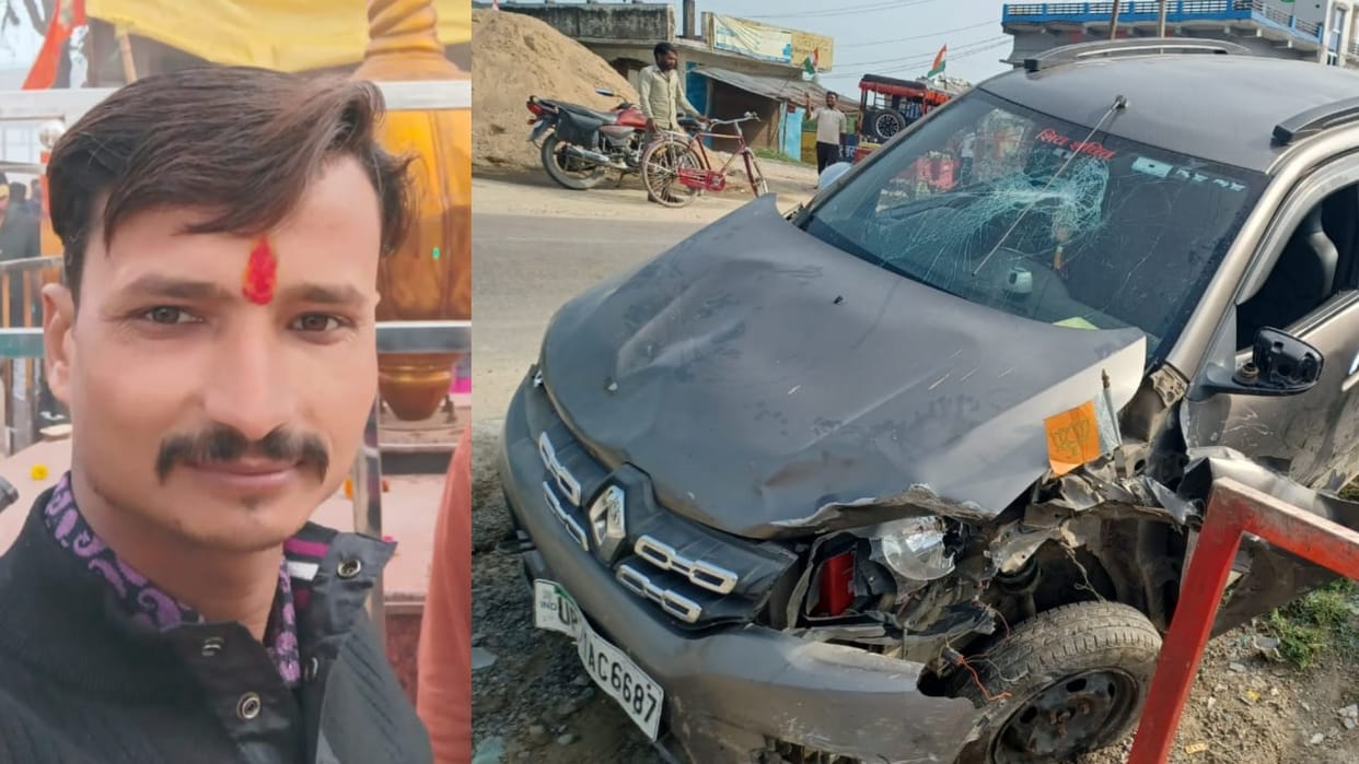 Sitapur: A car trampled a man on bike in reusa thana.