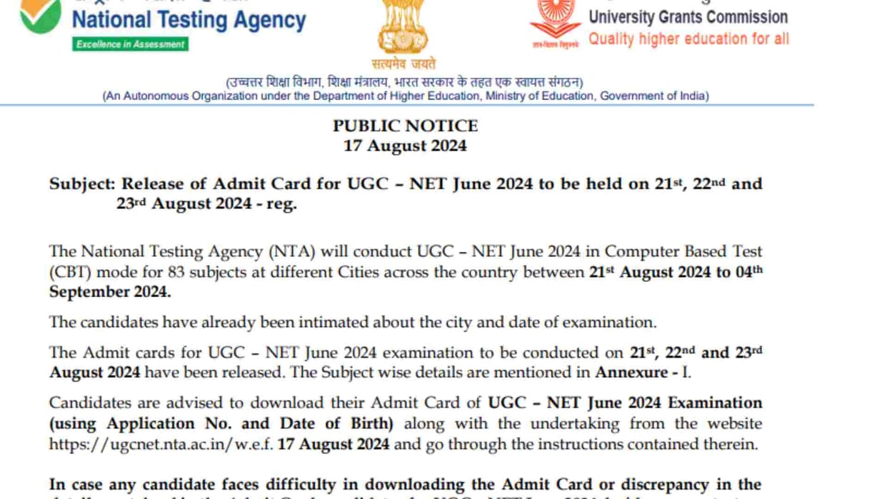 UGC NET admit card out at ugcnet.nta.ac.in, read all details