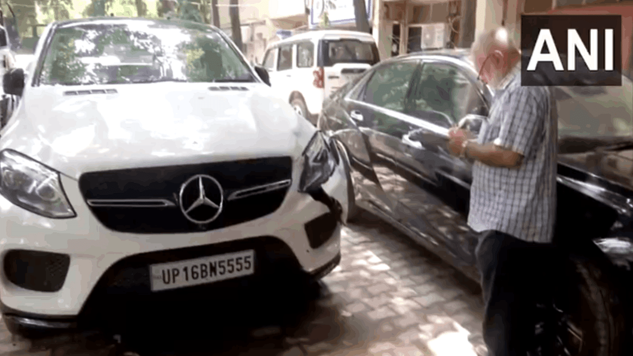 A Mercedes car hit a cyclist near the Ashram