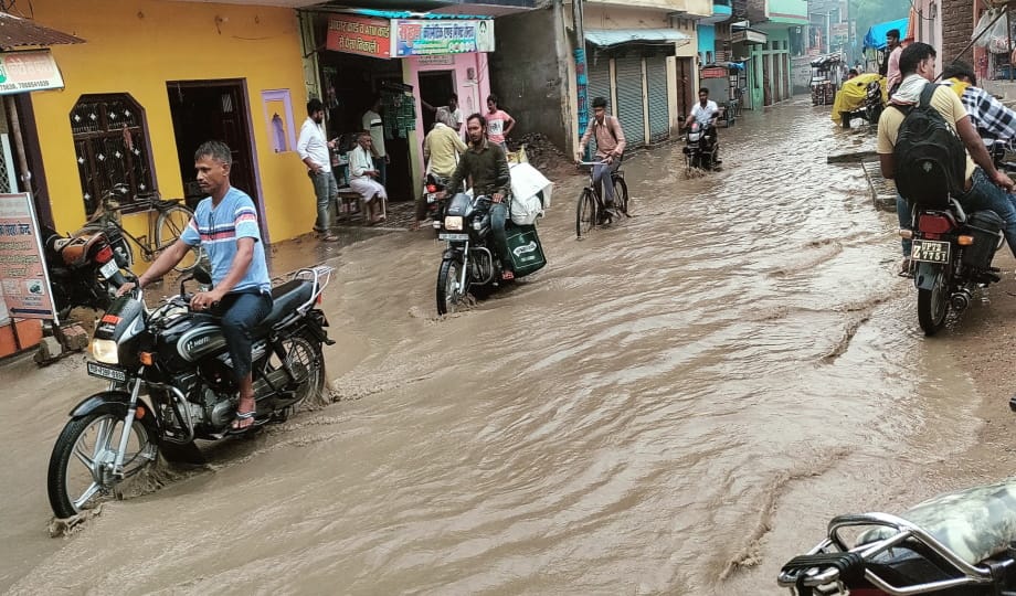 Waterlogging due to rain, damage to arhar and sorghum crops in the fields.