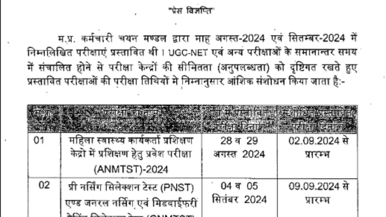 MPESB Recruitment 2024: ANMTST, PNST, GNMTST, and Group 3 Sub Engineer Exams postponed, check here revised sch