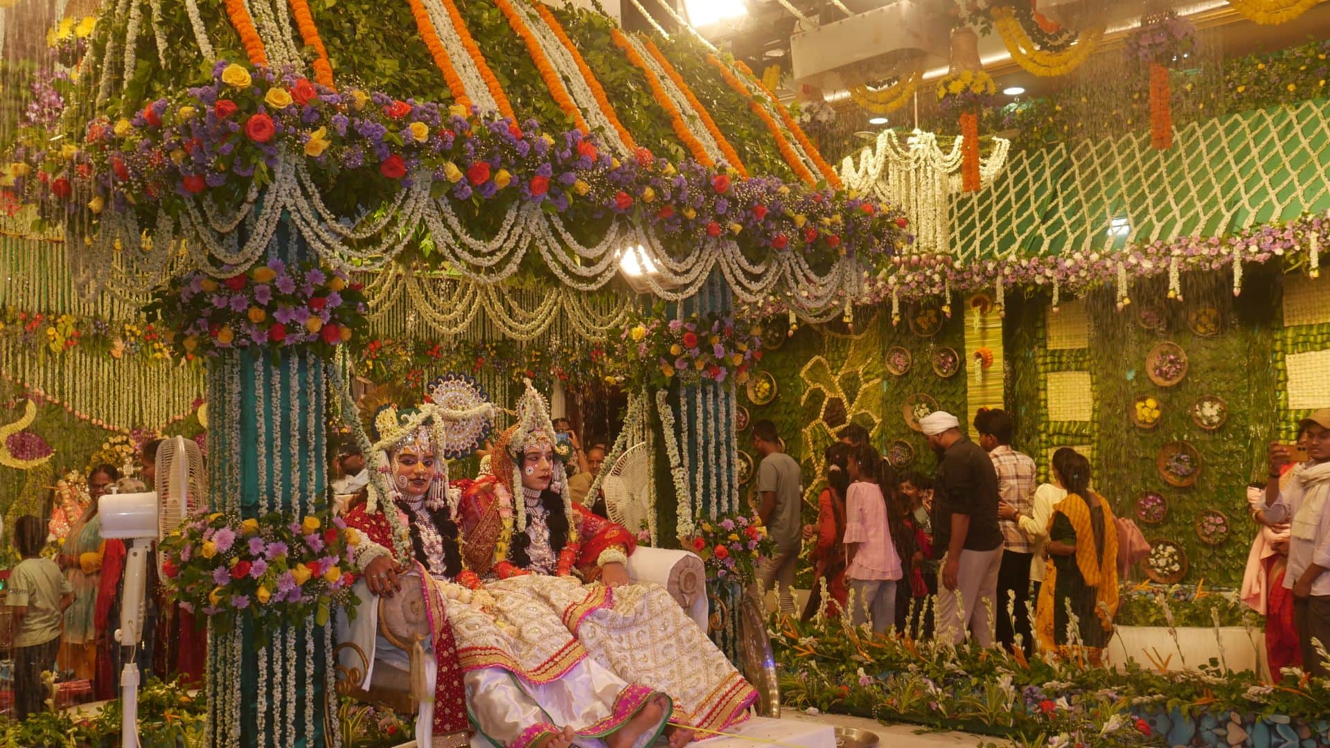 Radha Krishna Jalavihar tableau decorated in 60 feet wide lake in Varanasi