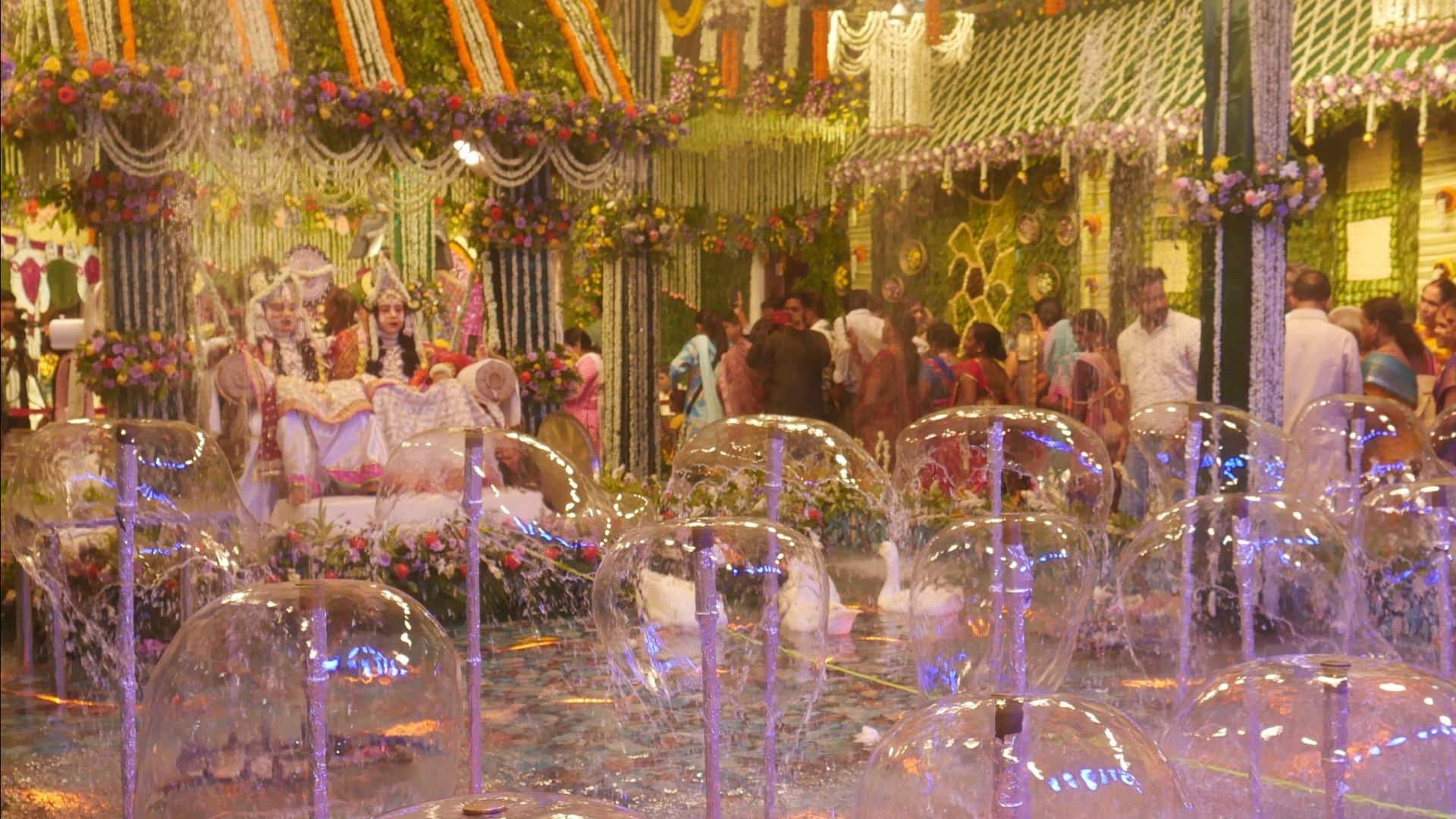 Radha Krishna Jalavihar tableau decorated in 60 feet wide lake in Varanasi