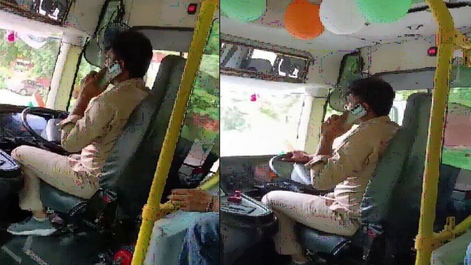 CTU Bus driver driving while talking on mobile phone in Chandigarh video goes viral