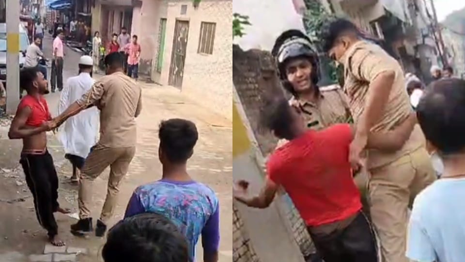 Moradabad: Drunk youth creates ruckus, attacks police constable, tears uniform... video goes viral