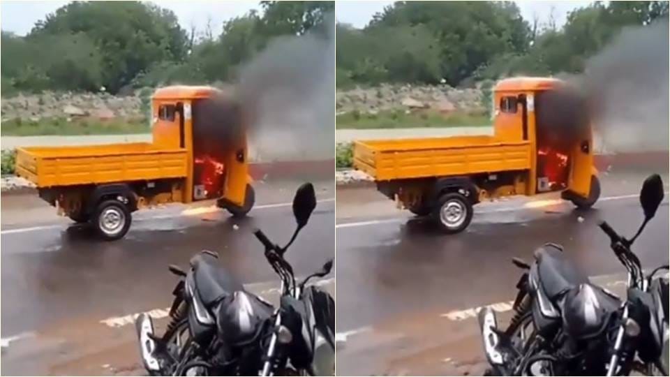 Vehicle owner angry over challan in Bulandshahr sets tempo on fire