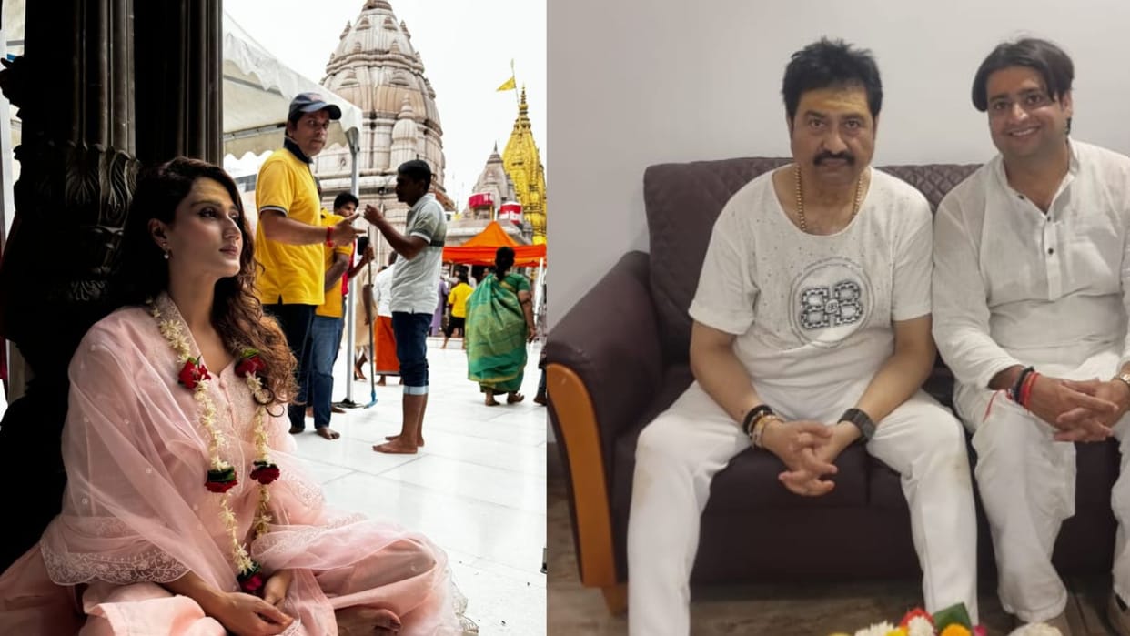 Actress Arushi Nishank and singer Kumar Sanu Darshan and pujan at Kashi Vishwanath Dham