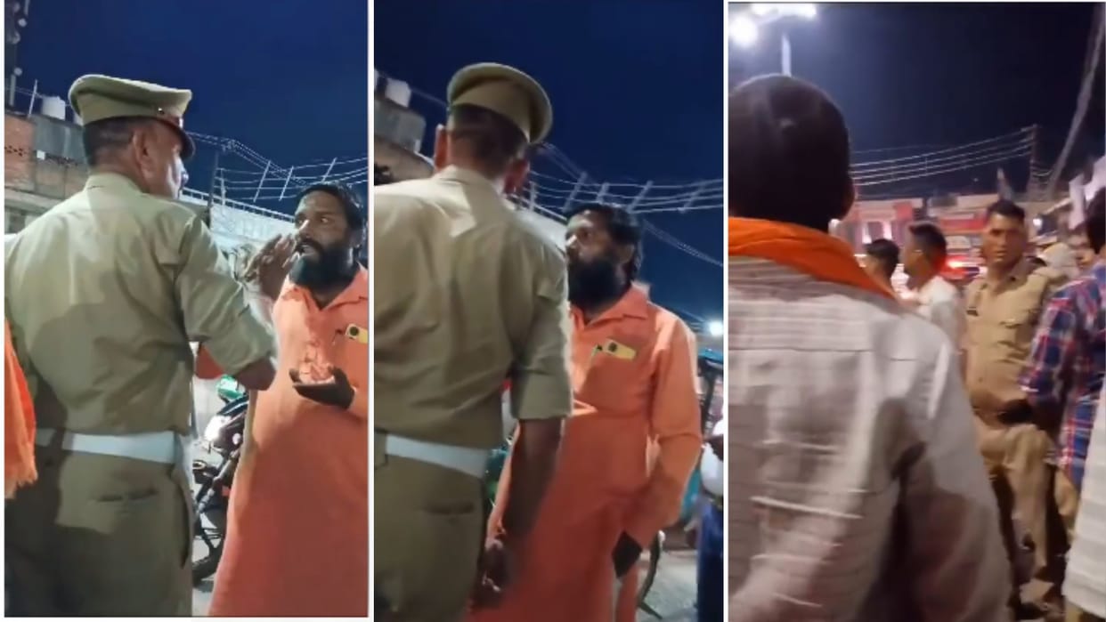 Video viral of argument in traffic policeman and BJP leader after slapped youth in mau