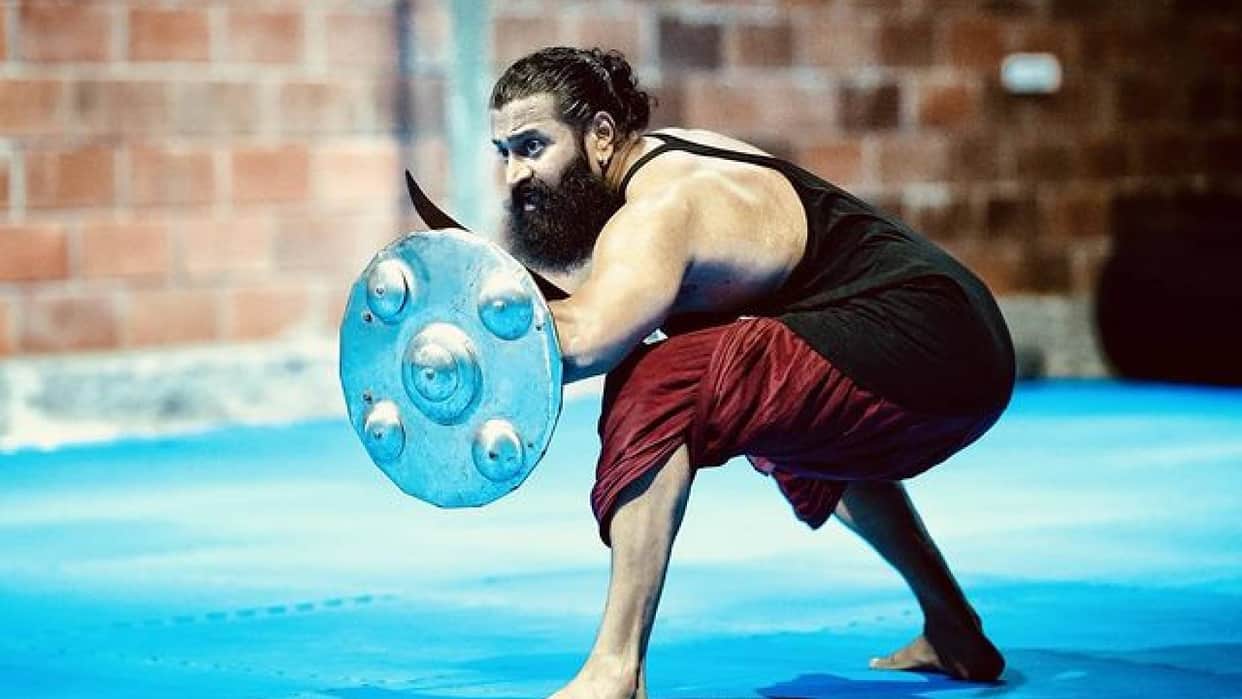 rishab shetty gives update on Kantara 2 shares pic practicing traditional martial art Kalaripayattu for role