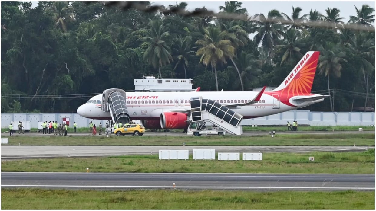 Air India Thiruvananthapuram Flight Bomb Threat Makes Emergency Landing Declares Full Emergency