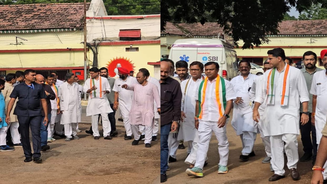 state Congress in-charge Sachin Pilot arrives to meet jailed Congress MLA Devendra yadav in raipur