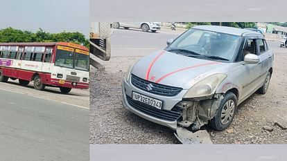 Lucknow: सिपाही भर्ती के परीक्षार्थियों को लेकर जा रही बस और कार में टक्कर, चालक बस छोड़कर भागा A Bus and a car accident in Sarojninagar thana in Lucknow.