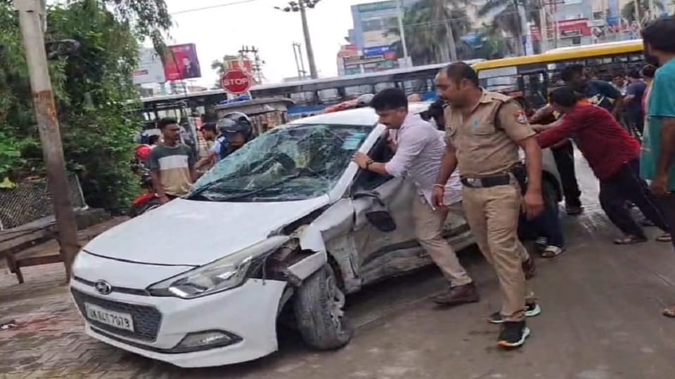 The truck entered the no entry lane and hit the car hard in rudrapur