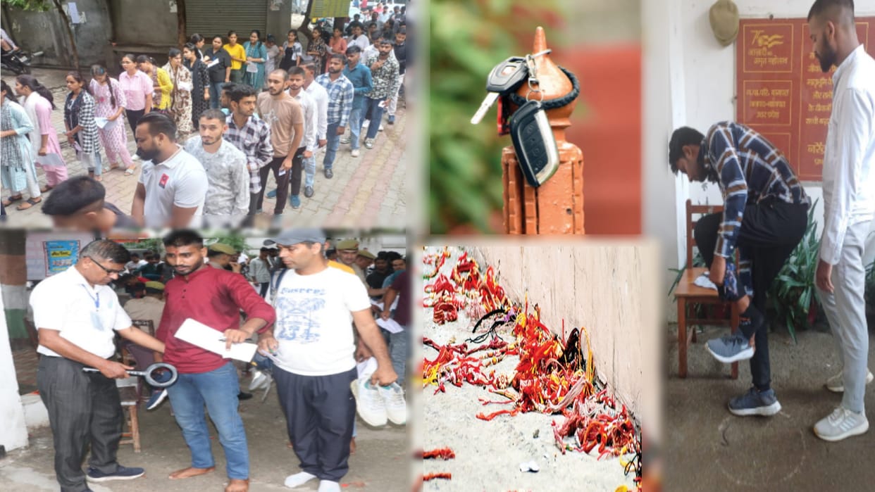 Constable recruitment exam Day two: Entry after intensive checking, Monitoring by drone