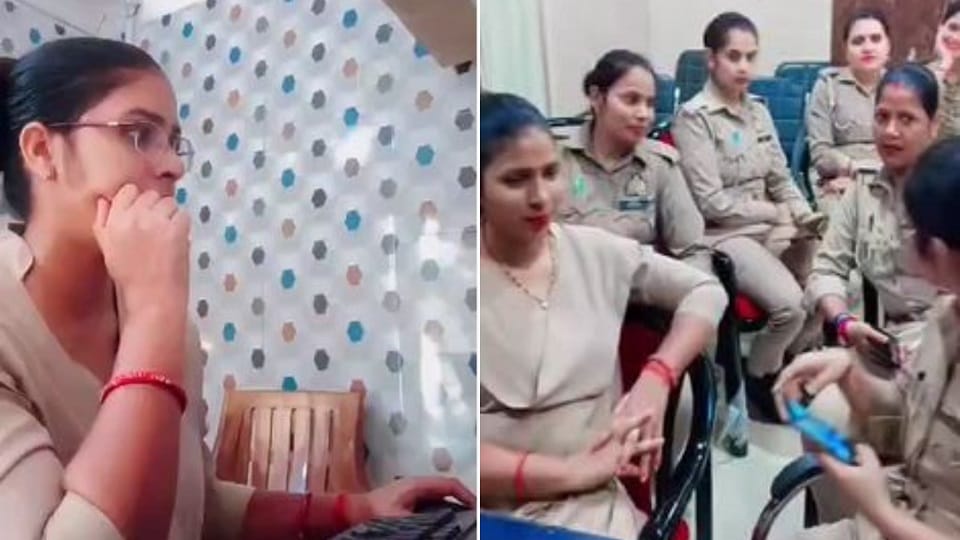 UP Police lady constable reel in police station is going viral surprised to see it