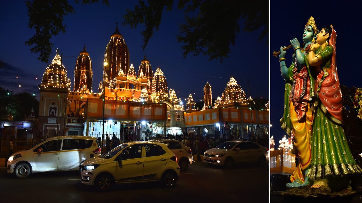 Temples decorated with flowers and lights for Janmashtami in Delhi