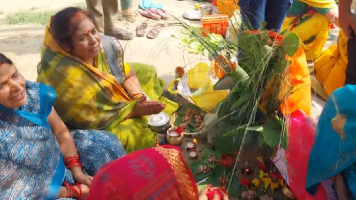 People celebrate Hal Chhath festival.