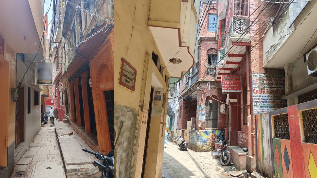 50 feet high hotels run in 5 feet wide streets in Varanasi