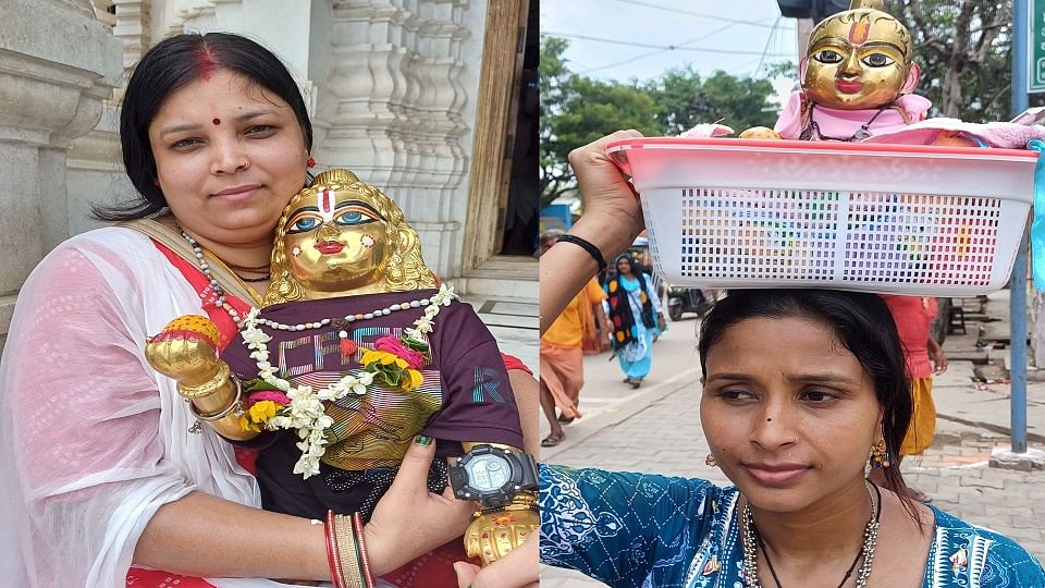 Devotees coming with Laddu Gopal, showing views of Braj on the birth anniversary of Kanha