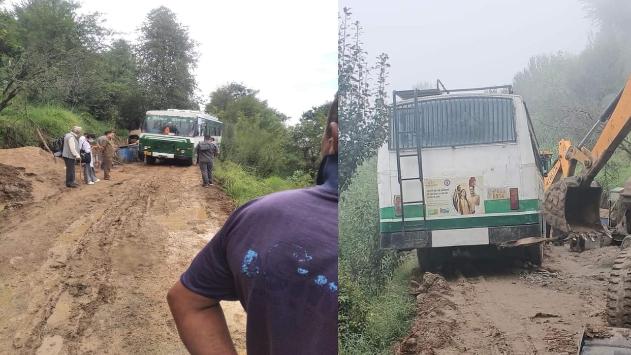 major accident was averted on Bijli Mahadev road, HRTC bus skidded in the mud