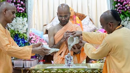 Srila Prabhupada was anointed with water from 1008 pilgrimage sites in chandigarh
