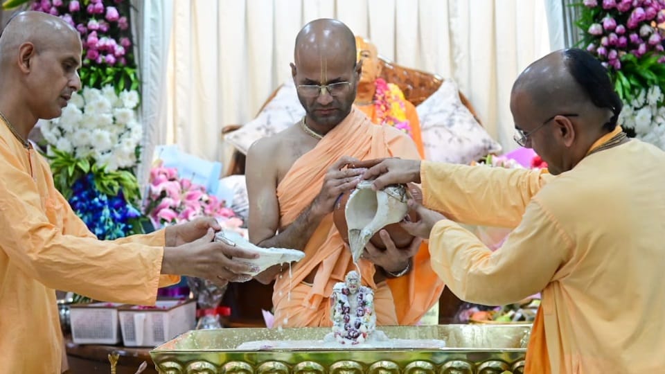 Srila Prabhupada was anointed with water from 1008 pilgrimage sites in chandigarh