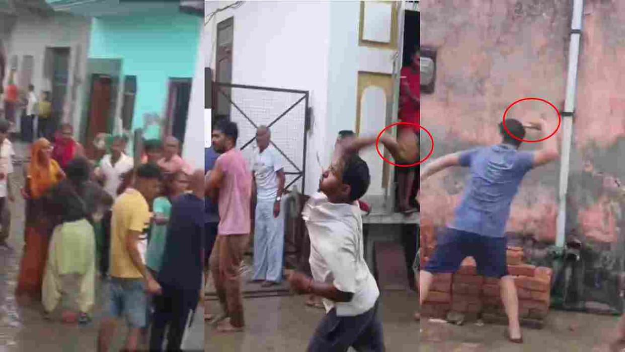 heavy stone pelting and lathi fight between two parties in Pilkhuwa