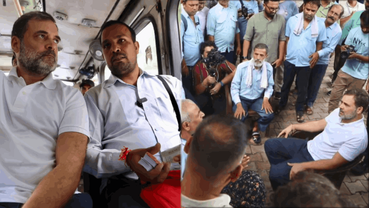 Rahul Gandhi interacted with DTC drivers, conductors and marshals near Sarojini Nagar Bus Depot