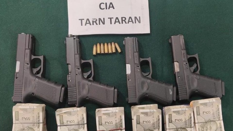 Tarn Taran Police seizure of 4 Glock-19 pistols and Hawala money