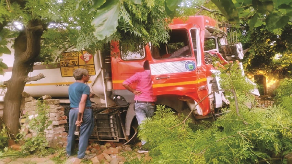 Tanker went out of control and hit a tree, driver injured