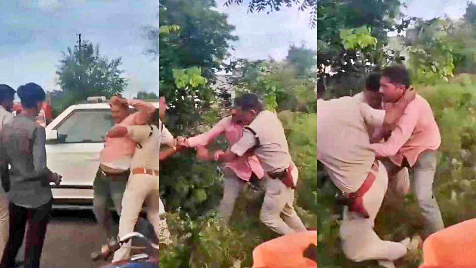 चालान को लेकर पुलिस और भाजपा नेता में खीचातानी।