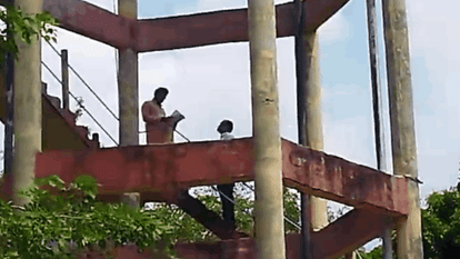 Frustrated by Tehsildar  order and youth climbed on water tank with petrol