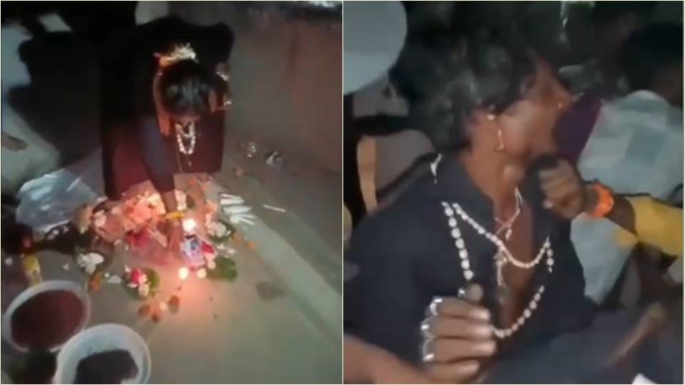 Two people were caught performing tantric rituals near a burning pyre in the crematorium