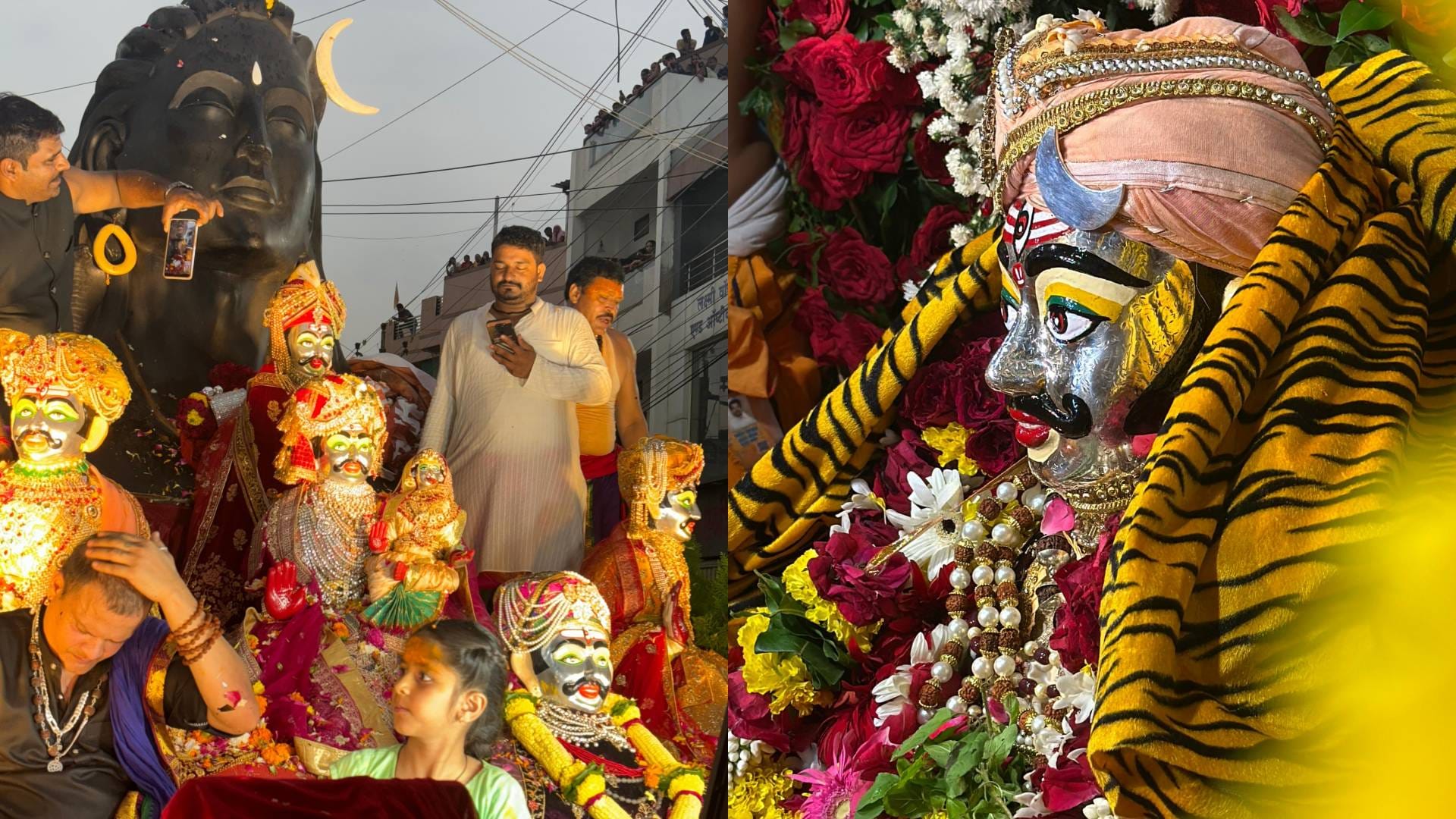 Ujjain Baba Mahakal Sawari came out riding on chariot showered flowers from helicopter see pictures