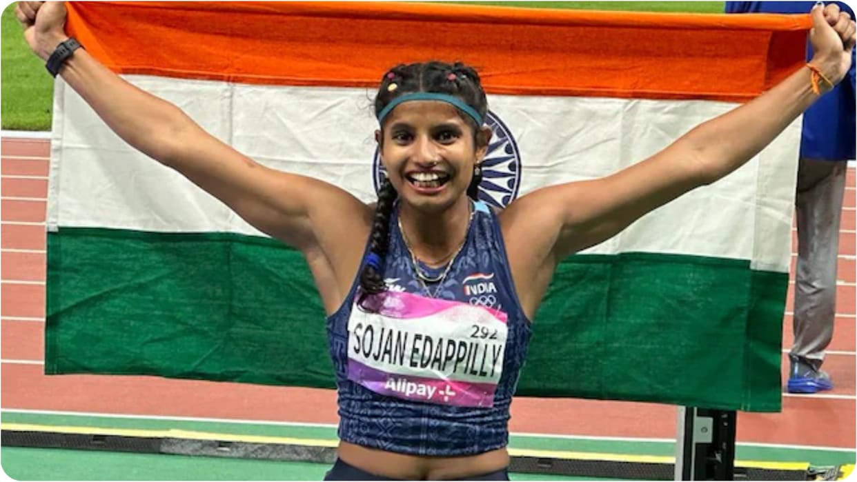 long jumper Ancy Sojan won gold with a personal best effort missed legendary Anju Bobby George’s meet record