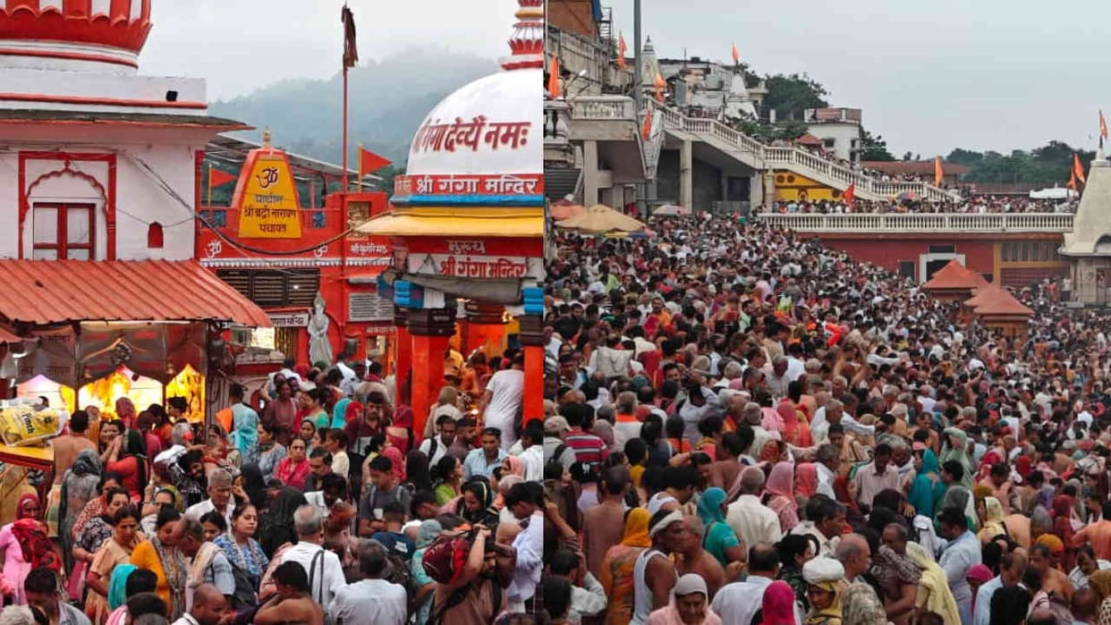 Somvati Amavasya 2024 huge crowd of devotees gathered to take bath in Ganga at Har ki Pauri haridwar